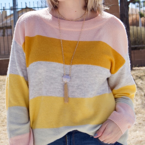 H&M Colorblock Pastel Striped Crewneck Sweater - Picture 8 of 8